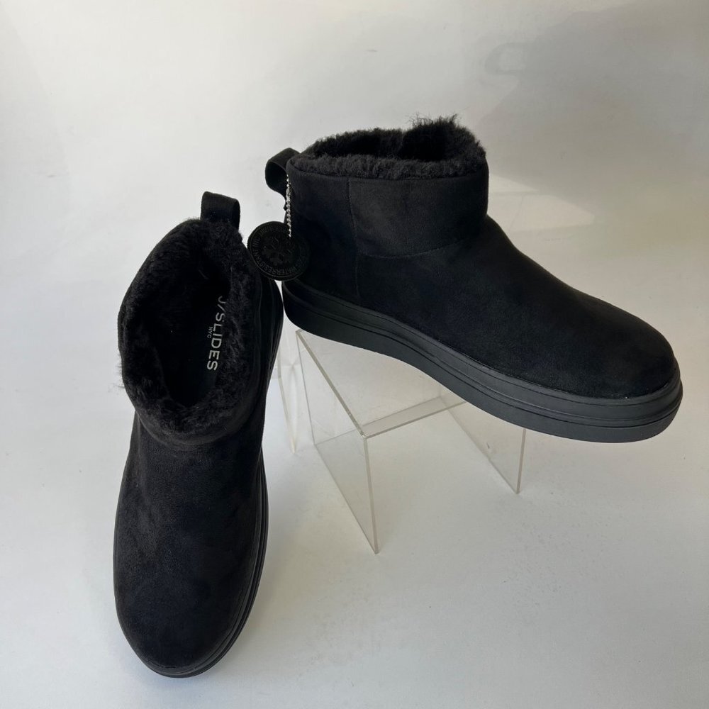 J SLIDES Women Boots Black Fur booties Size 10 - Picture 2 of 11